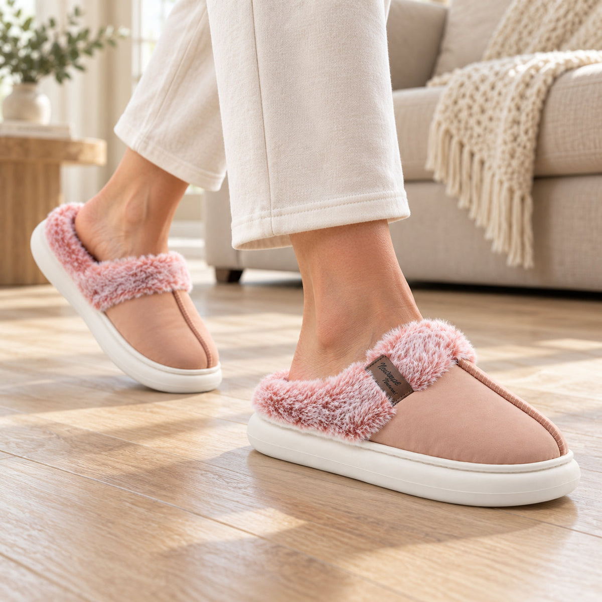 Chinelo Interior Mulher Rosa a caminhar