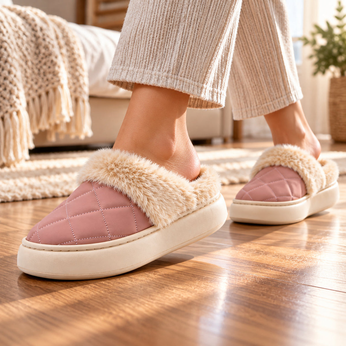 Chinelos de Interior para Mulher Beppi Rosa com Forro Quente 2225331