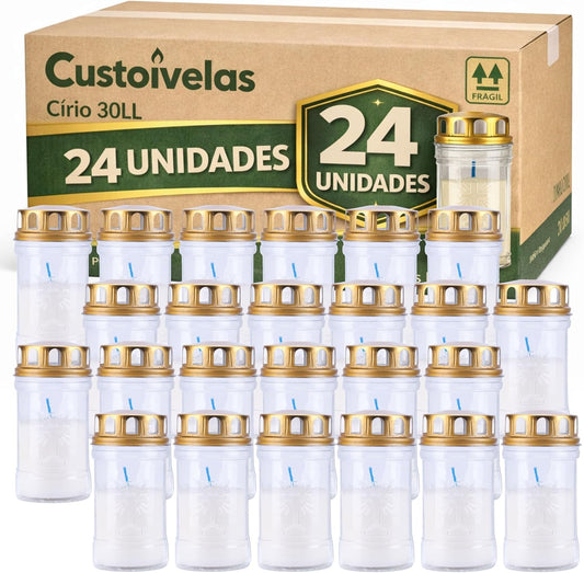 Caixa Custoivelas de 24 círios 30 LL brancos com tampa