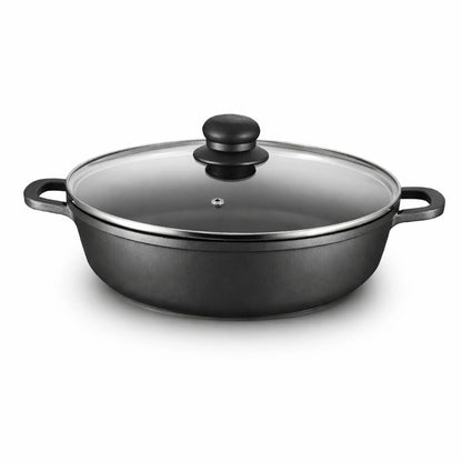 Caçarola Antiaderente 32cm com Tampa de Vidro | Indução | Troia Preto | Grande Capacidade | Cozinha Saudável sem Aderência
