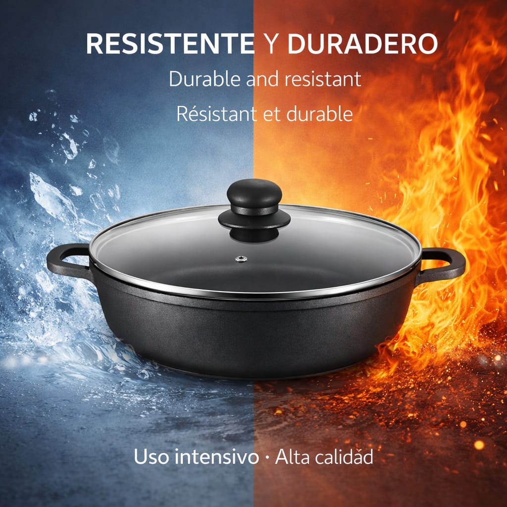 Caçarola Antiaderente 32cm com Tampa de Vidro | Indução | Troia Preto | Grande Capacidade | Cozinha Saudável sem Aderência