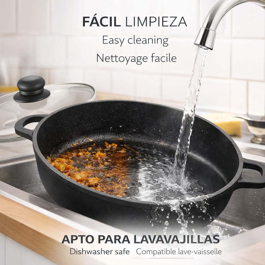 Caçarola Antiaderente 32cm com Tampa de Vidro | Indução | Troia Preto | Grande Capacidade | Cozinha Saudável sem Aderência