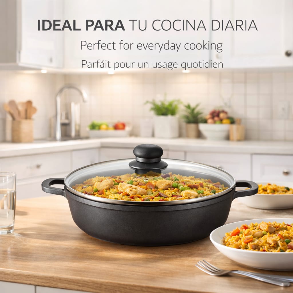 Caçarola Antiaderente 32cm com Tampa de Vidro | Indução | Troia Preto | Grande Capacidade | Cozinha Saudável sem Aderência