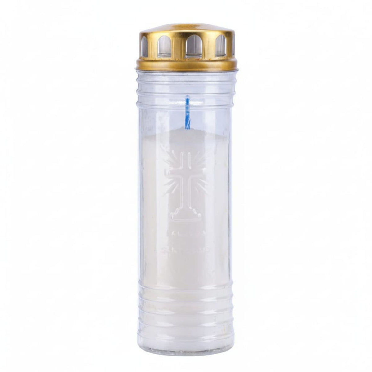  Círio 60 LL branco em copo transparente com tampa dourada
