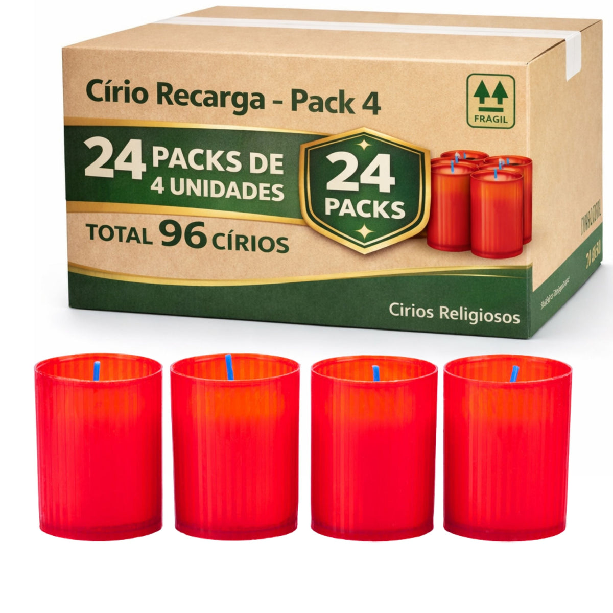 Caixa: Caixa de 24 packs de círios recarga vermelhos (96 unidades)