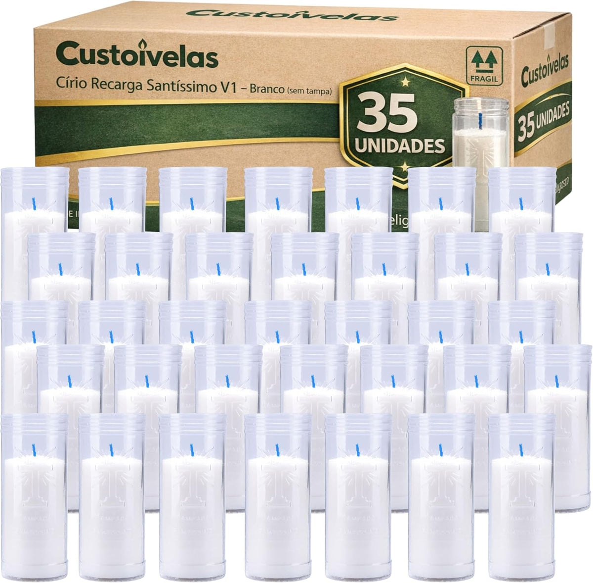 Caixa de 35 recargas de círio V1 branco da Custoivelas